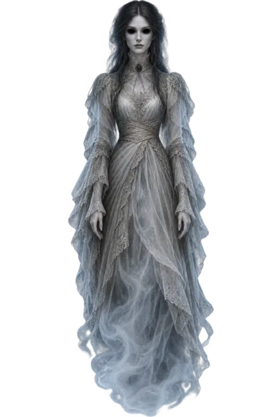 The Phantom: a pale, translucent woman in a flowing grey gown