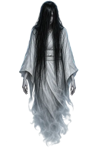 The Yurei: a woman in a white kimono with long black hair over her face